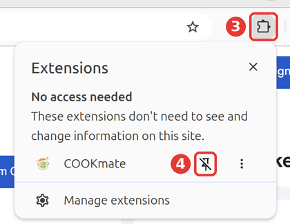 Extensions menu with the puzzle piece and the pin highlighted