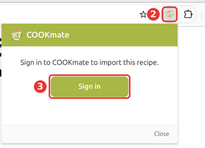 COOKmate window with the Sign in button highlighted