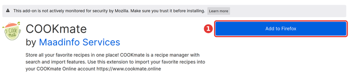 Firefox Add-ons page with the Add to Firefox button highlighted