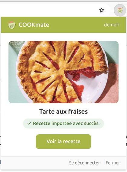 Recette importée avec sa photo et le bouton Voir la recette