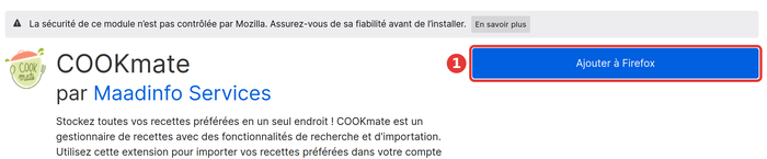 Page des modules Firefox, bouton Ajouter à Firefox encadré