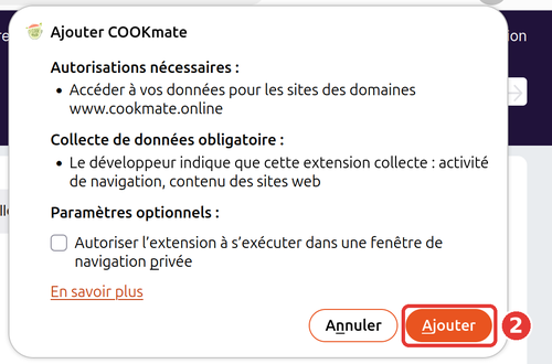 Fenêtre Ajouter COOKmate, bouton Ajouter encadré