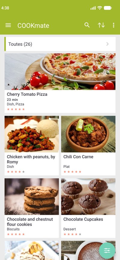 Liste des recettes en mise en page Galerie