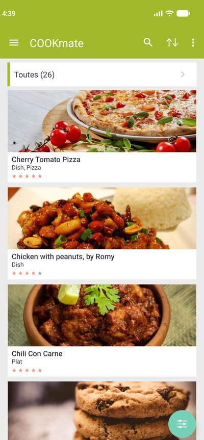 Liste des recettes en mise en page Galerie - Une colonne