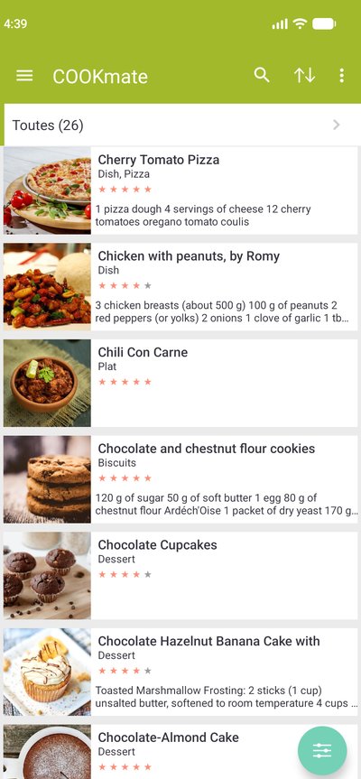 Liste des recettes en mise en page Liste