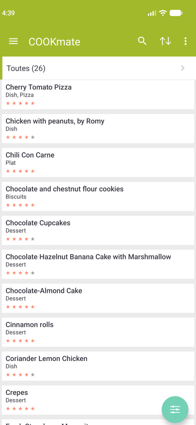Liste des recettes en mise en page Liste - Afficher seulement les titres