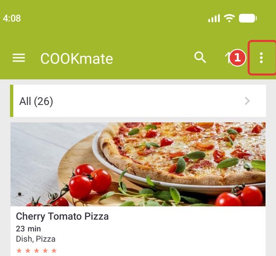 Toolbar with the More options button highlighted