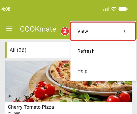 More options menu with View highlighted