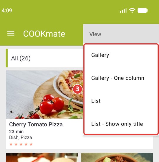 View menu with the four layouts