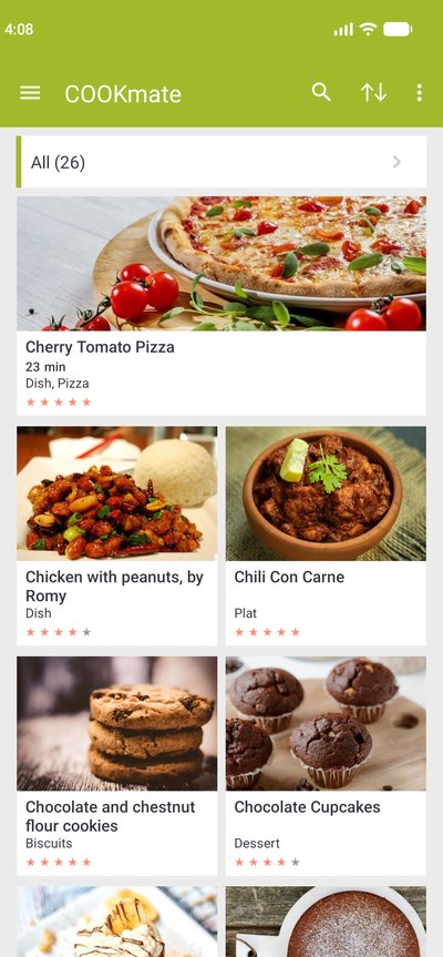 Recipe list in Gallery layout
